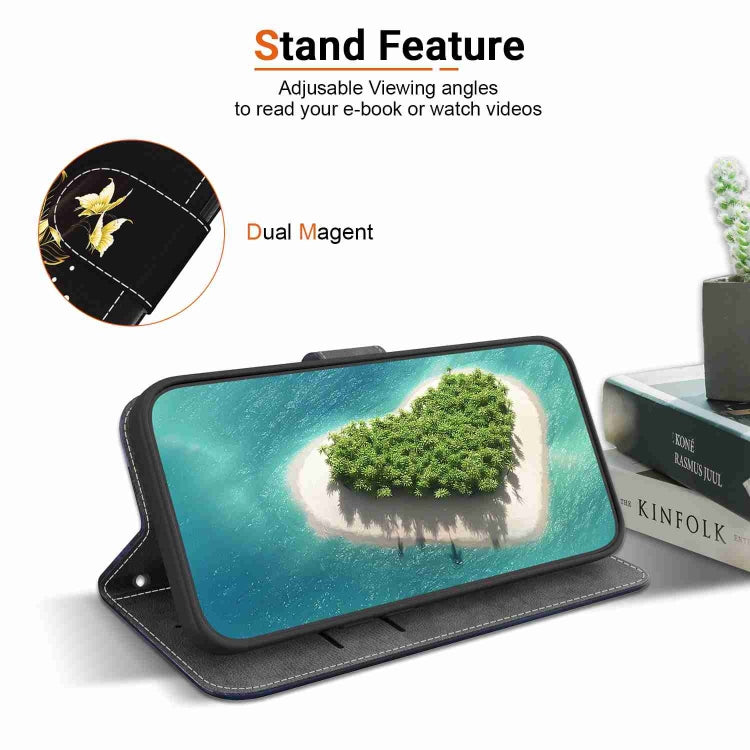 Samsung Galaxy A03 leather case with crystal texture design, showcasing card slots and kickstand feature.